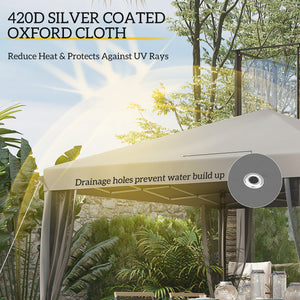 Gazebo 10' x 10' avec filet latéral amovible et sac de transport pour terrasse extérieure, gris clair