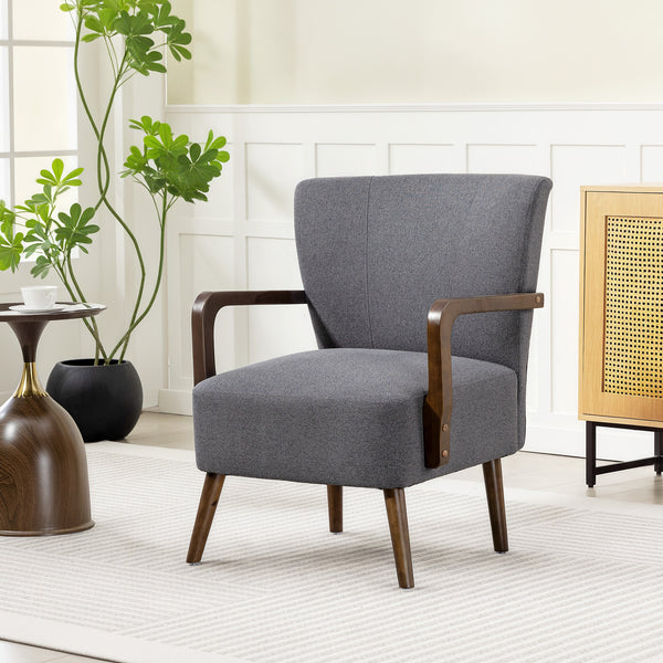 Fauteuil d'appoint avec pieds en bois, rembourrage épais, gris foncé