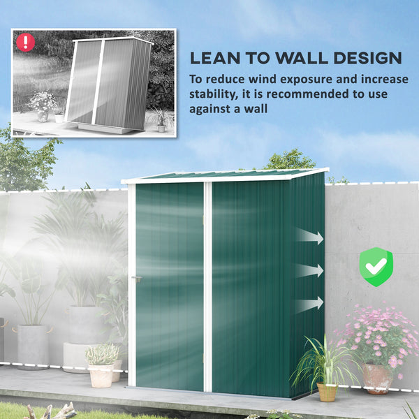 Abri de jardin en acier avec porte verrouillable simple, vert