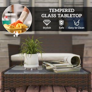 Ensemble de meubles de jardin en osier 4 pièces avec causeuse, chaises et table basse en verre beige