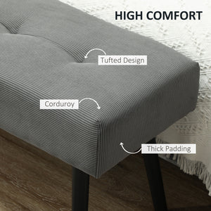 Banc ottoman rembourré en velours côtelé avec pieds en acier, gris