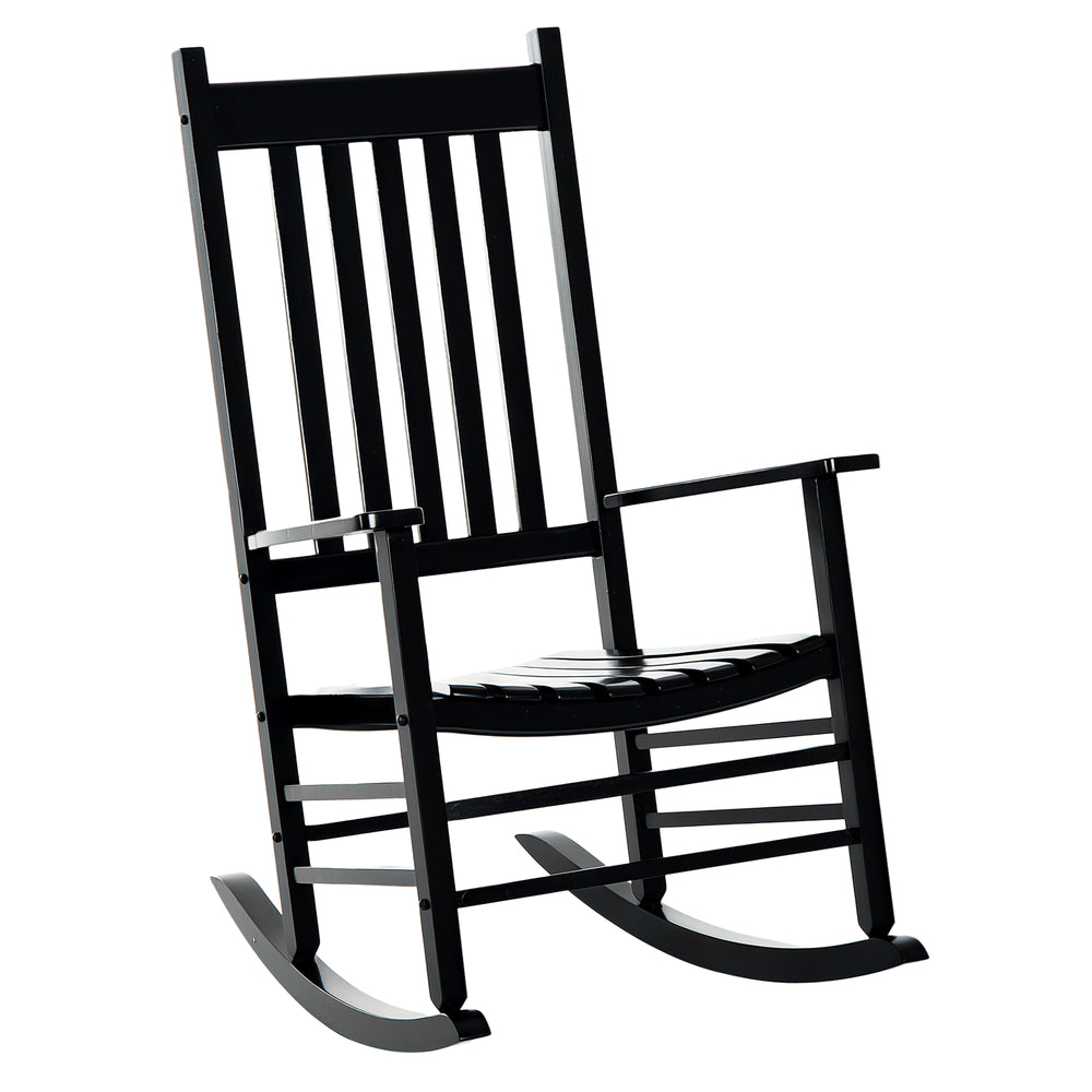 Wooden Porch Rocking Chair Outdoor Patio Rocker Garden Single Leisure Reclining Seat Armchair Black