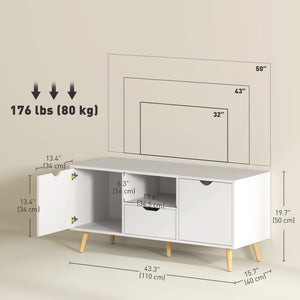 Meuble TV avec rangement pour téléviseur jusqu'à 50 pouces, blanc