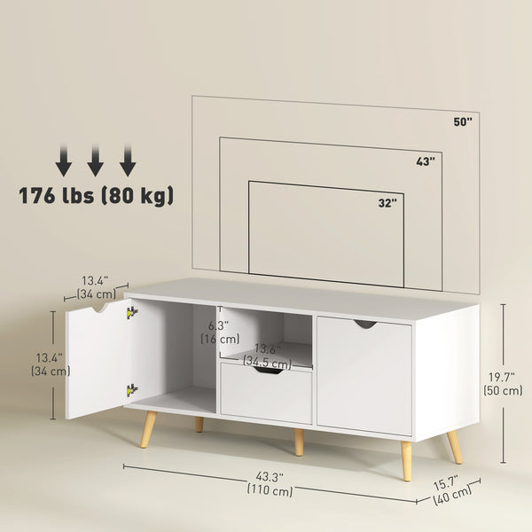 Meuble TV avec rangement pour téléviseur jusqu'à 50 pouces, blanc