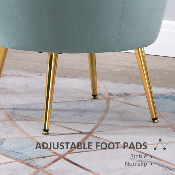 Fauteuil d'appoint lotus en tissu velours avec pieds en métal doré, vert