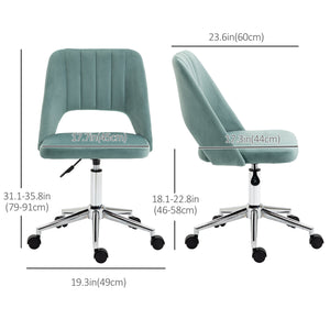 Office chair with mid-high back in green velvet.