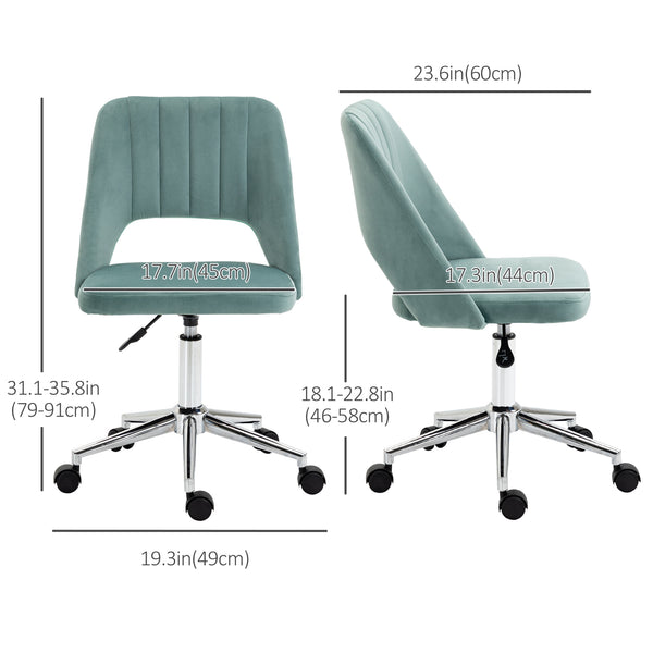 Office chair with mid-high back in green velvet.