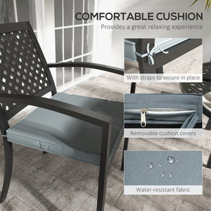 Ensemble de salle à manger d'extérieur 5 pièces avec 4 fauteuils empilables rembourrés, ensemble de meubles de patio avec trou pour parasol, gris