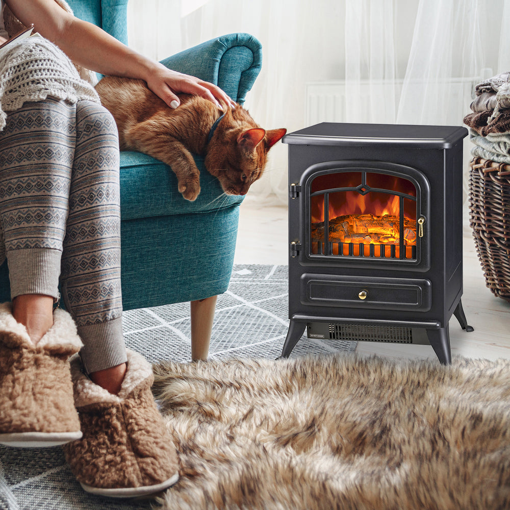 Cheminée électrique autonome de 40 cm avec flamme à bois 750/1500 W Noir