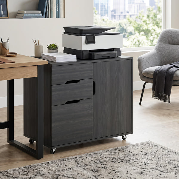Filing Cabinet with File Drawer File Cabinet with Adjustable Shelf and 3 Drawers Black
