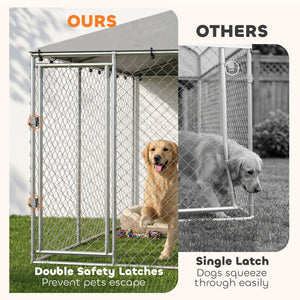 13.1' x 13.1' x 6.6' Outdoor Dog Kennel Heavy Duty Galvanized Steel Chain Link with UV-resistant Roof, Silver