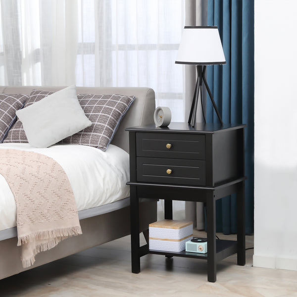 Table d'appoint moderne avec tiroirs et étagère de rangement, noire mat