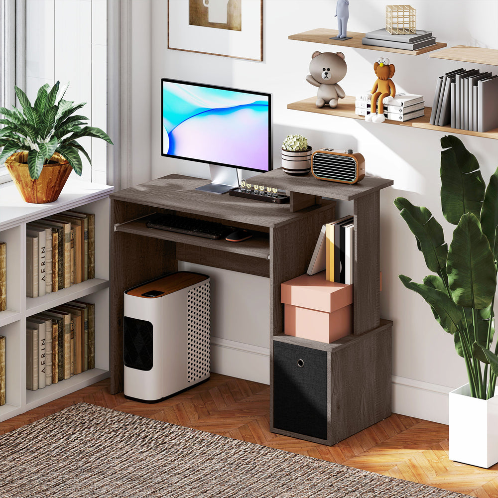 Bureau d'ordinateur avec plateau coulissant pour clavier, tiroir de rangement, gris