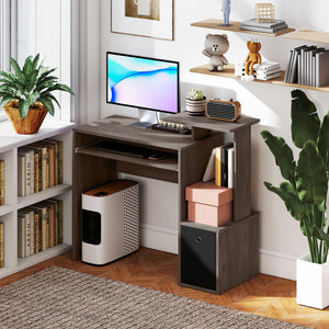 Bureau d'ordinateur avec plateau coulissant pour clavier, tiroir de rangement, gris