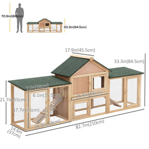 Large wooden hutch with double enclosure, pull-out tray and access ramps