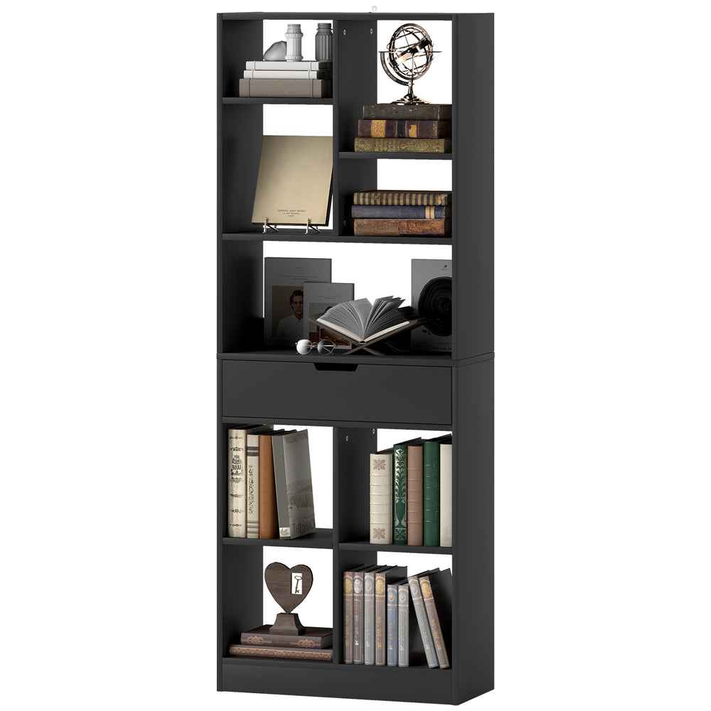 Bibliothèque haute avec tiroir, autoportante pour chambre, salon, bureau, noir