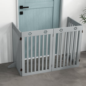 Extra-wide pet gate with support feet, light gray