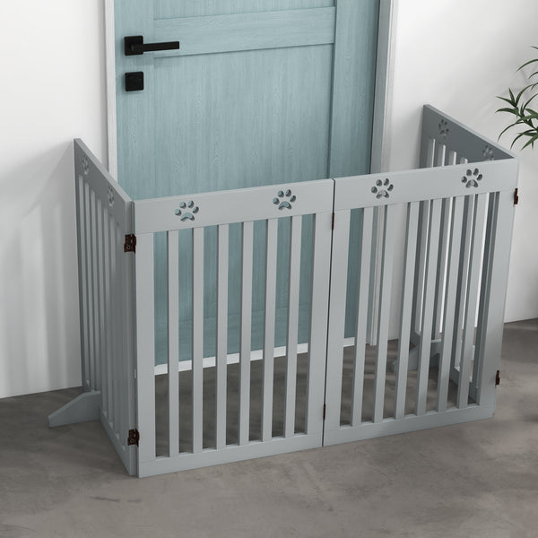 Extra-wide pet gate with support feet, light gray