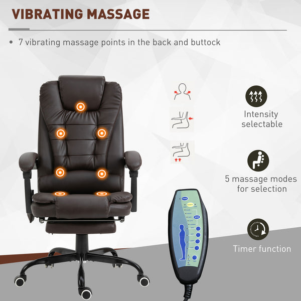 7-point vibrating massage chair with footrest, brown