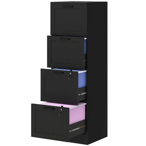 Classeur 4 tiroirs avec serrure, armoire de rangement de bureau avec barres de suspension réglables pour dossiers format A4, noir