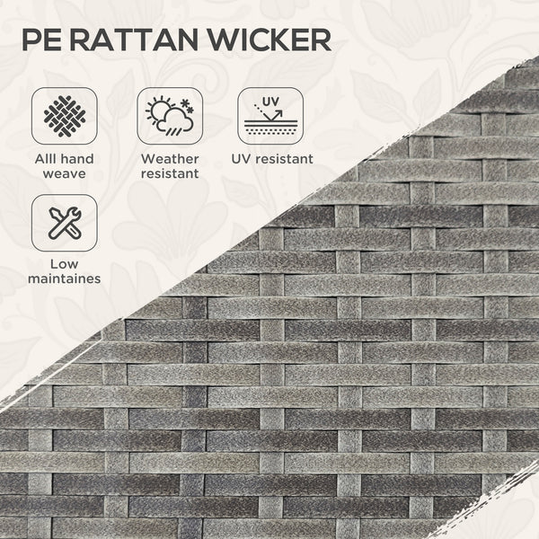 Chariot de service de jardin en résine tressée PE avec étagère à 2 niveaux, gris chiné