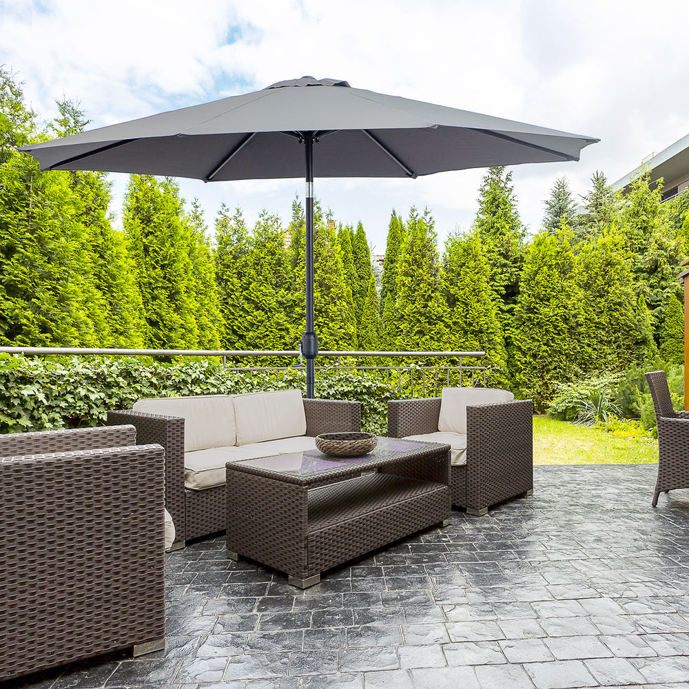 9.7-foot round umbrella with crank and tilt, grey 