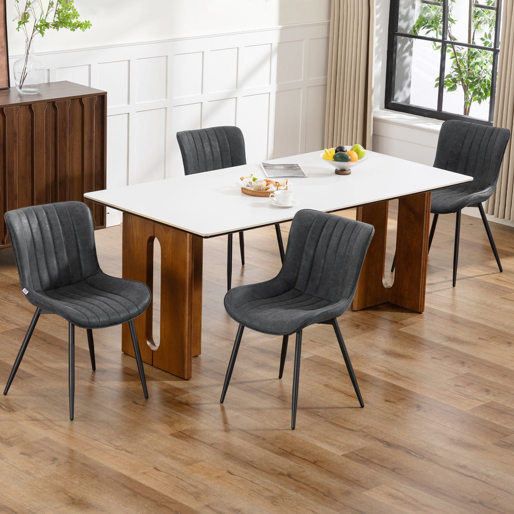 Ensemble de 4 chaises de salle à manger rembourrées en similicuir avec dossier et pieds en acier, Gris