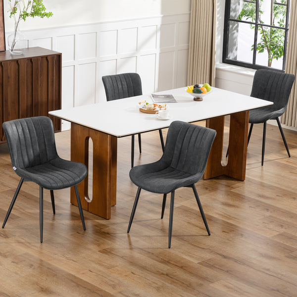 Ensemble de 4 chaises de salle à manger rembourrées en similicuir avec dossier et pieds en acier, Gris