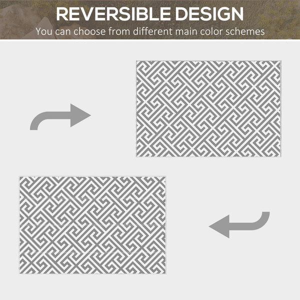 Tapis d'extérieur réversible, gris et blanc