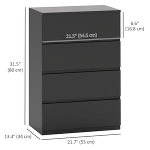 Commode 4 tiroirs de rangement indépendant, noir