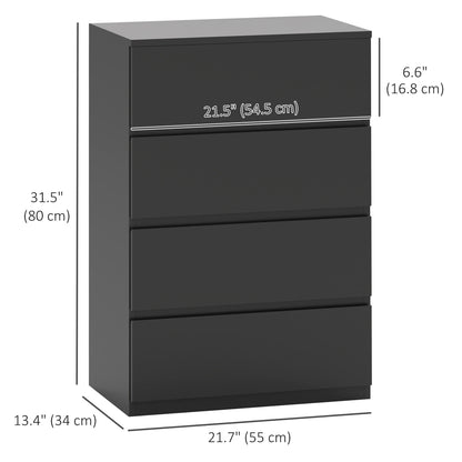Commode 4 tiroirs de rangement indépendant, noir