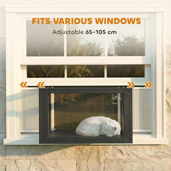 Enclos extérieur pour chat réglable avec toit étanche pour fenêtre, 61 x 47 x 41 cm, noir et blanc
