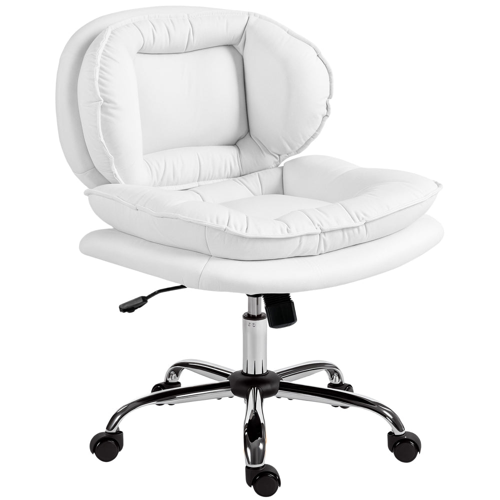 Fauteuil de bureau pivotant large avec revêtement en similicuir, inclinable, sans accoudoirs, blanc