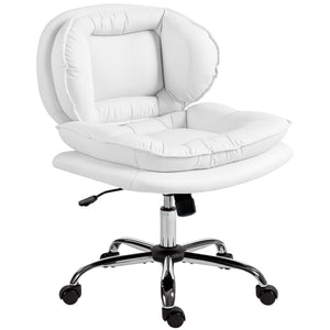 Wide swivel office chair with faux leather upholstery, reclining, without armrests, white