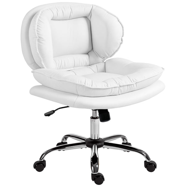 Wide swivel office chair with faux leather upholstery, reclining, without armrests, white