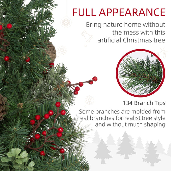 Lot de 2 sapin de Noël artificiel pré-éclairé avec baies rouges et pommes de pin
