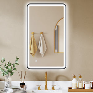 HOMCOM 101.6 x 61 cm bathroom mirror with LED lighting, wall-mounted, 3 colors, dimmable, horizontal/vertical format, black