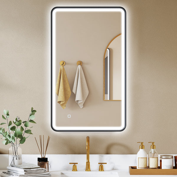 HOMCOM 101.6 x 61 cm bathroom mirror with LED lighting, wall-mounted, 3 colors, dimmable, horizontal/vertical format, black