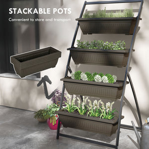 Jardinière surélevée verticale à 4 niveaux avec 4 bacs pour plantes d'extérieur, marron