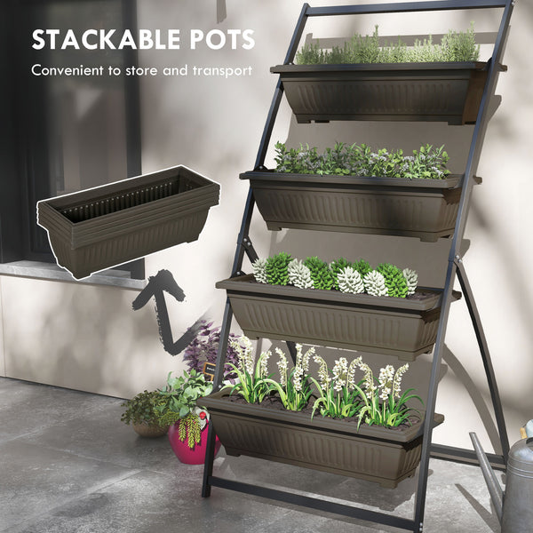 Jardinière surélevée verticale à 4 niveaux avec 4 bacs pour plantes d'extérieur, marron