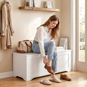 Coffre de rangement de 35,9 gal avec couvercle à fermeture lente et fonction banc – Blanc