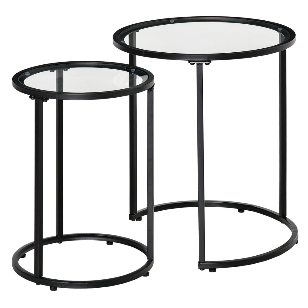 Lot de 2 tables d'appoints ronde avec plateau en verre trempé, noir
