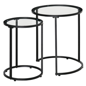 Lot de 2 tables d'appoints ronde avec plateau en verre trempé, noir
