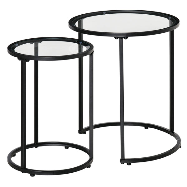 Lot de 2 tables d'appoints ronde avec plateau en verre trempé, noir