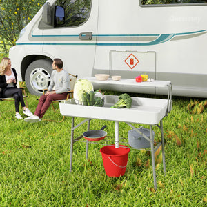 Table glacière pliante avec système d'évacuation