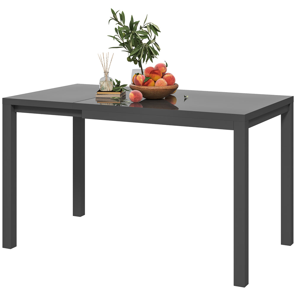Extendable Patio Dining Table, 33.5"-49.2" Adjustable Outdoor Dining Table for 4-6 Person, with Tempered Glass Top, Metal Frame, for Lawn, Garden, Dark Grey