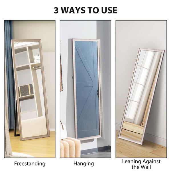 Full length rectangular mirror with frame, on stand, silver bronze color