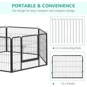 Parc pour chien en métal robuste avec porte intégrée, 12 panneaux, hauteur 60 cm.