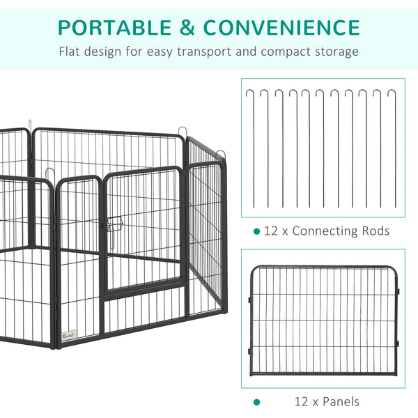 Parc pour chien en métal robuste avec porte intégrée, 12 panneaux, hauteur 60 cm.
