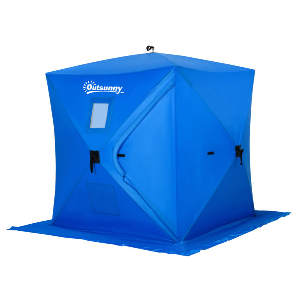 Ice fishing shelter for 2 people, foldable and collapsible, with carry bag, blue